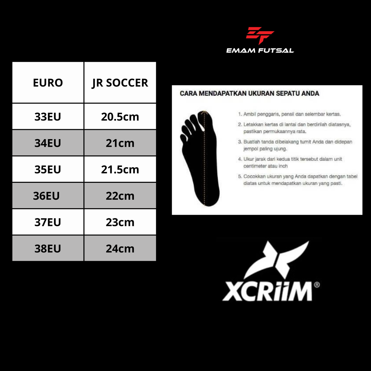 XCRIIM JR SOCCER SHOES SIZE 33EU TO 38EU